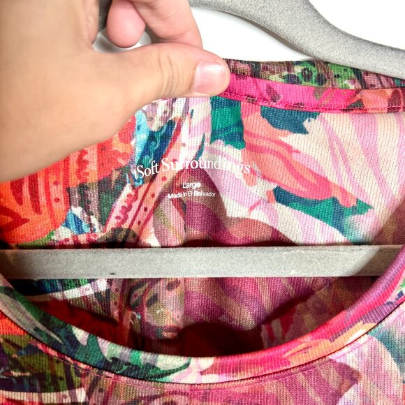 Soft Surroundings Floral Bright Colorful Soft Boho Preppy Tunic Top Sz Large - Picture 2 of 4